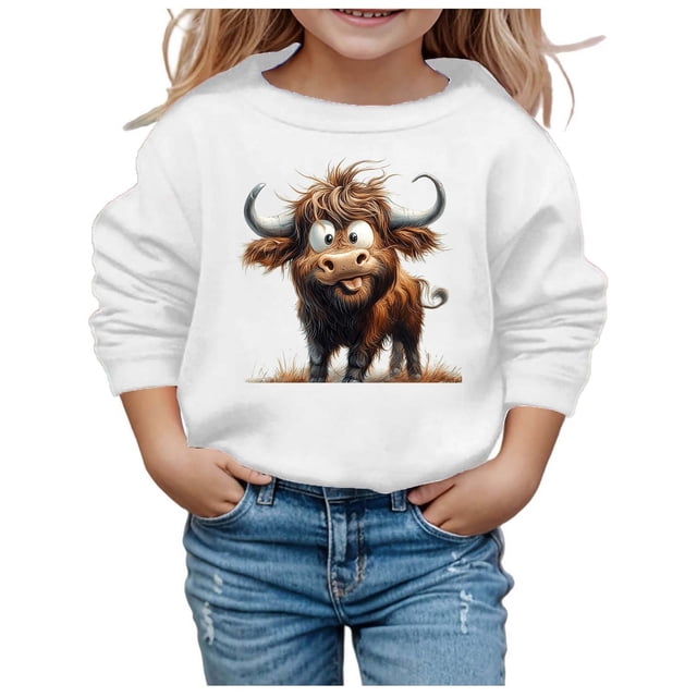 Big Boys Chandail à Capuchon Couverture Portable pour Enfants Chandail à Capuchon Filles Automne et Hiver Mignon Imprimé Vache Col Rond Manches Longues Chandail en Molleton Décontracté Sans Capuche