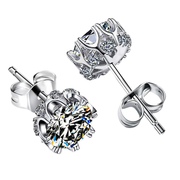 VOLALO 925 Sterling Silver Stud Earrings Birth Cubic Zircon Fashion Jewelry For Women