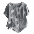 thumbnail image 3 of Pisexur Hauts Grande Taille pour Femmes Été T-Shirts à Manches Courtes Col Ras du Cou Imprimé Pissenlit Hauts Amples Blouses en Lin Confortables, 3 of 4