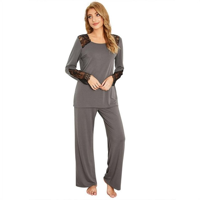 Pyjamas pour Femmes Automne et Hiver Nouveau Style Dames Couleur Unie Coton Manches Longues Décontracté Ensemble de Pyjamas pour Femmes