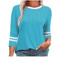 thumbnail image 2 of SwiftWear T-Shirts pour Femmes Manches 3/4 Tendance Été Haute Saturation Chemises Rayées Couleur Unie Tunique Décontractée Habillée, 2 of 5