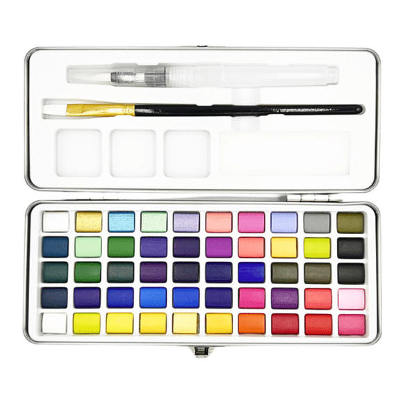 Cantoo City 50-Colour Solid Pigment Watercolor Paint Set with Paint Brush & Brush Pen, Water Color Paint for Adults, Kids, Beginners, Professional Artists