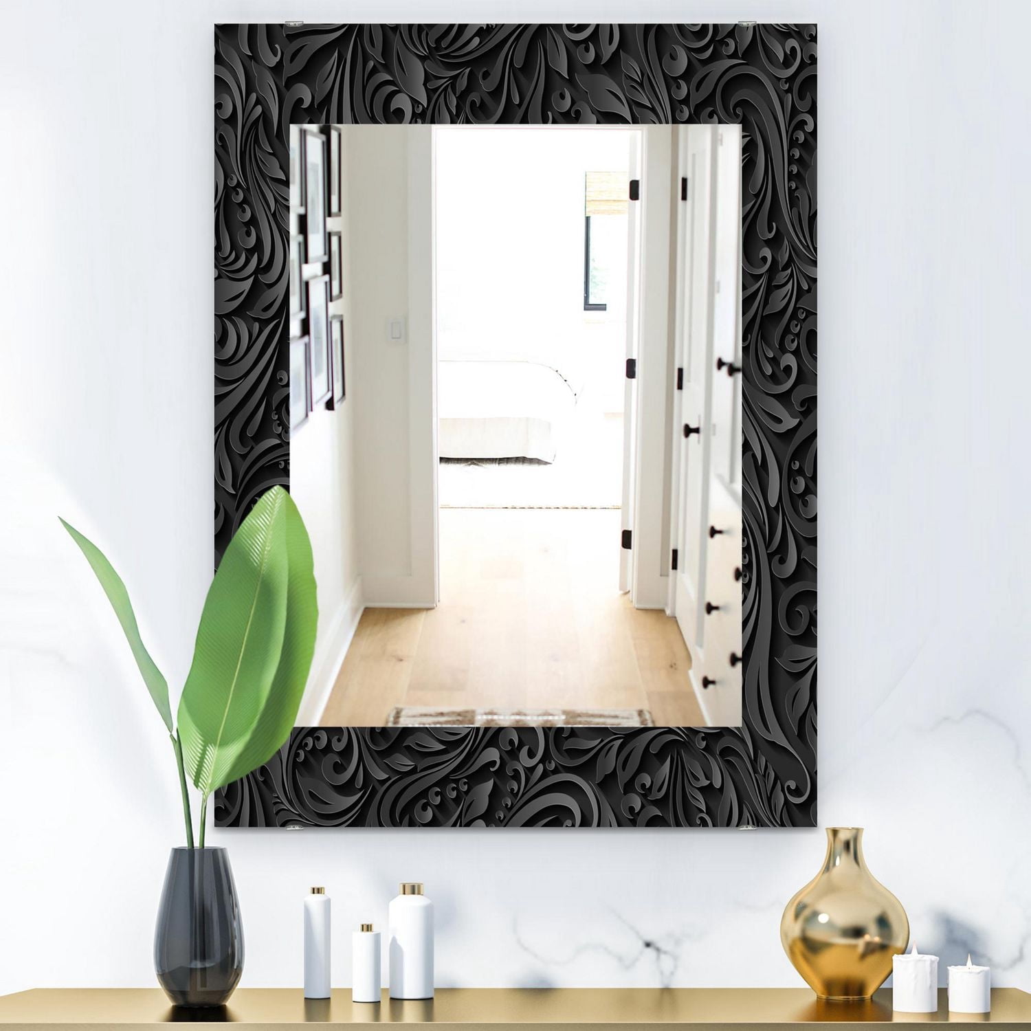 Designart 'Obsidian Impressions 10' Modern Mirror - Wall Mirror - 24x36