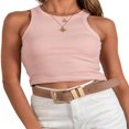 thumbnail image 1 of Women Girl Summer Rib Solid Color Tank Top   Neck Sleeveless Crop Top, 1 of 6