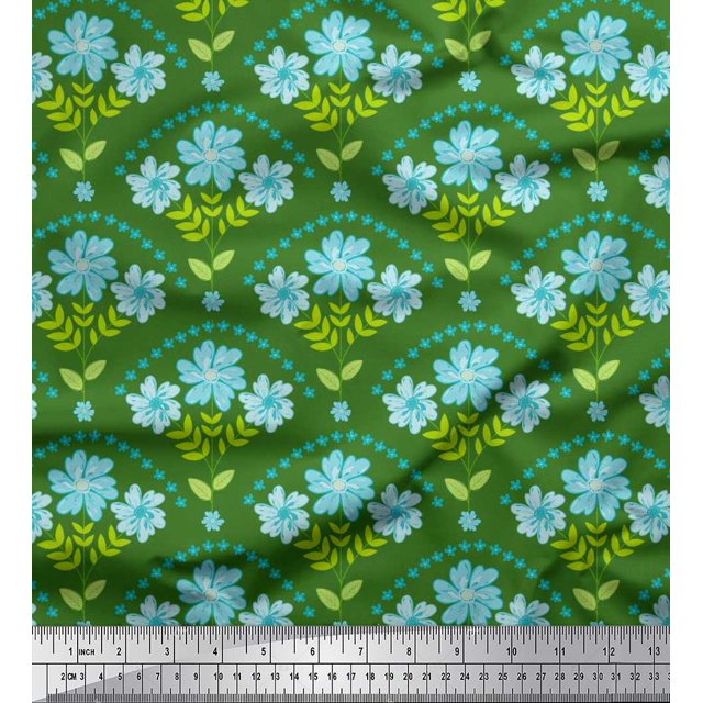 Soimoi polyester Crepe Fabric Leaves,Floral & Scale Geometric Print Fabric by Yard 52 Inch Wide