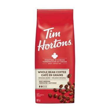 Tim Hortons Original Blend Whole Bean Coffee, Medium Roast, Whole Bean Bag, Made with 100% Arabica Beans, Smooth & Balanced, Rich Taste, 907g