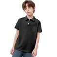 thumbnail image 4 of Luvoko Big Boys Short Sleeve Pique Polo,Solid Color Print Uniform Performance for Big Boys Athletic Shirts with Collar, Front Button Closure(Black,11-12 Years), 4 of 4