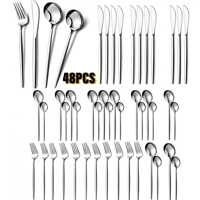 Silverware Set,48-Piece Stainless Steel Flatware Service for 12, Kitchen Accessories Utensils Tableware Cutlery Set,Dishwasher Safe