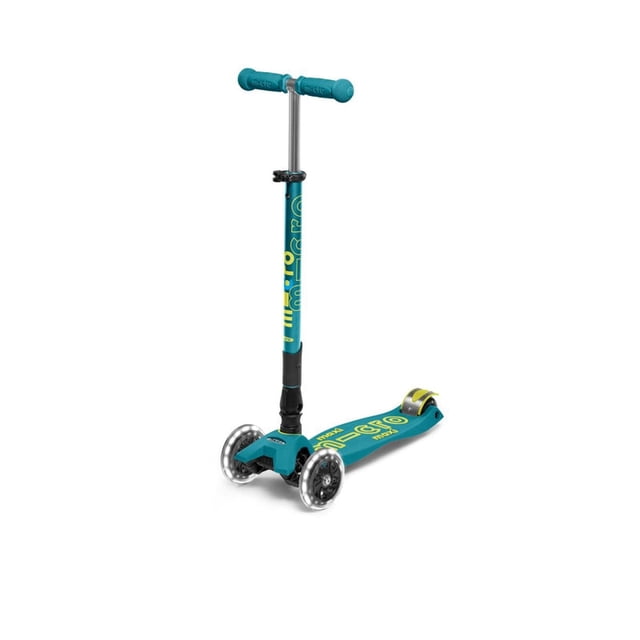 Micro Kickboard - Maxi Deluxe Pliable à DEL - Trottinette Micro à Trois Roues, à Inclinaison pour Diriger, Pliable pour Transport, Conçue en Suisse, pour Enfants, avec Roues Lumineuses Activées par le Mouvement pour 5 à 12 Ans (Vert Pétrole)