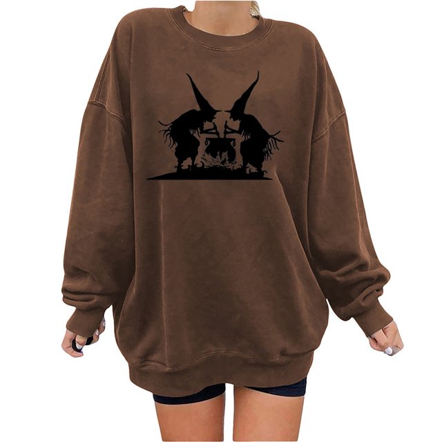 2023 Chandail à Capuchon Surdimensionné pour Femmes Mode Halloween Imprimé Blouse Ample à Manches Longues Col Rond Chandail Décontracté Hauts Chandail en Molleton Costumes Halloween/noël 50 % de Rabais Liquidation
