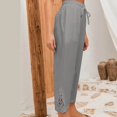 thumbnail image 4 of JUNWELL Women‘s Cotton Linen Lace Patchwork Design High Waist Drawstring Pocket Button Nine-Point Pants Long Pants Black 4, 4 of 9