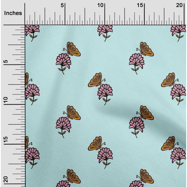 oneOone Silk Tabby Fabric Floral & Block Printed Craft Fabric BTY 42 Inch Wide