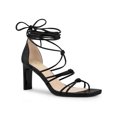 thumbnail image 1 of BLISSFUL STEP Women's Lace Up Strappy Block High Heels Sandals Black 10, 1 of 7