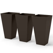 Outsunny 28" Tall Plastic Planters, Set of 3 Garden Flower Pots, Brown