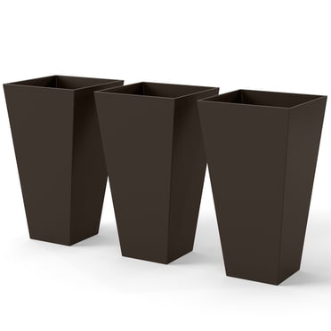 Outsunny Jardinières en Plastique de 28 Pouces de Hauteur, Ensemble de 3 Pots de Fleurs de Jardin, Brun