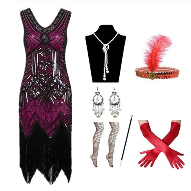 Nouvelle Robe Charleston Rétro Élégante des Années 1920 pour Femme Great Gatsby Fête Cosplay Sans Manches à Paillettes Perlées à Franges Robes Femme Vestidos
