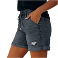 thumbnail image 4 of FYEGRE Short pour Femmes Décontracté Extensible Taille Haute Short en Jean Coupé Short en Denim Short Décontracté Confortable de Plage pour Femmes avec Cordon Gris m, 4 of 7