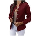 thumbnail image 1 of IROINID Veste Blazer Courte pour Femme, Encolure Ronde, Couleur Unie, Manches Longues, Coupe Ample, Petit Complet à Simple Boutonnage, Manteau Court, Haut, Bordeaux, 1 of 5
