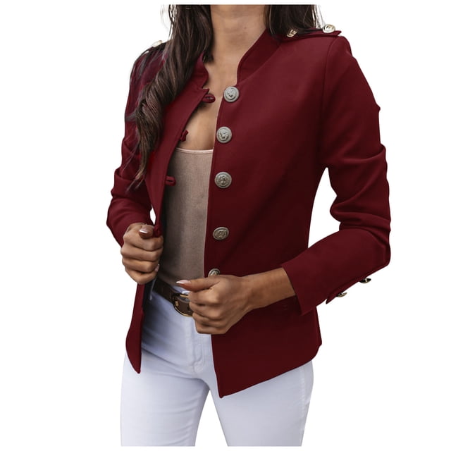 IROINID Veste Blazer Courte pour Femme, Encolure Ronde, Couleur Unie, Manches Longues, Coupe Ample, Petit Complet à Simple Boutonnage, Manteau Court, Haut, Bordeaux