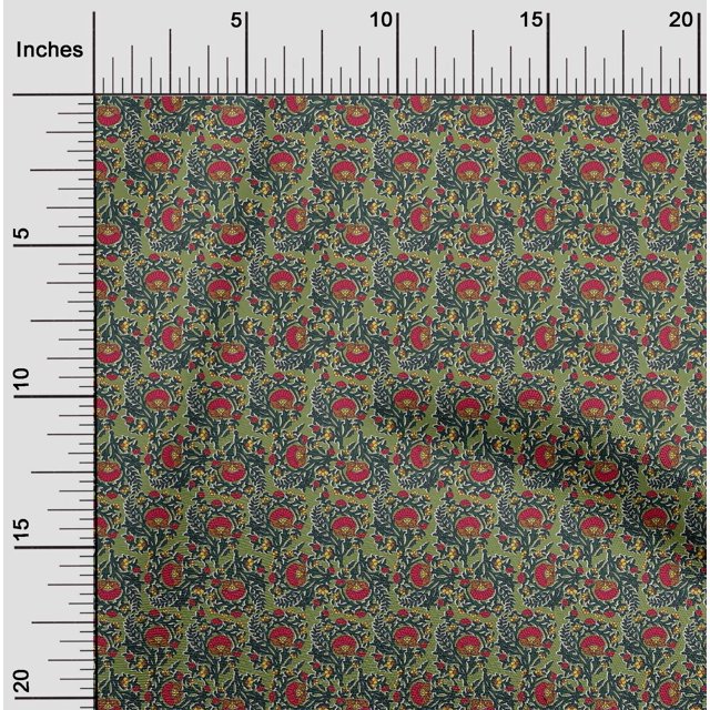 oneOone Cotton Silk Fabric Leaves & Floral Block Print Fabric BTY 42 Inch Wide