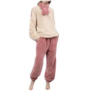 GDREDA Matching Pajamas Couples Men's And Women's Autumn And Winter Flannel Pajamas Pajama Suit Cardigan Women Pajama Sets pyjamas Beige,L