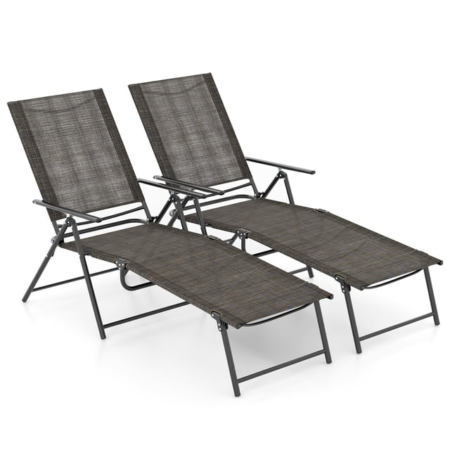 Gymax 2 Pcs Chaises Longues Pliantes avec Dossier Réglable à 6 Niveaux, Tissu Beige et Cadres Métalliques Robustes. Ces Chaises Longues d'Extérieur Offrent des Repose-Pieds Pliables, un design compact pour un Rangement Facile et un Matériau durable à Séchage Rapide. Parfaites pour la Détente sur patio, au Bord de la Piscine Ou sur Balcon, Supporte jusqu'à 330 Lb.