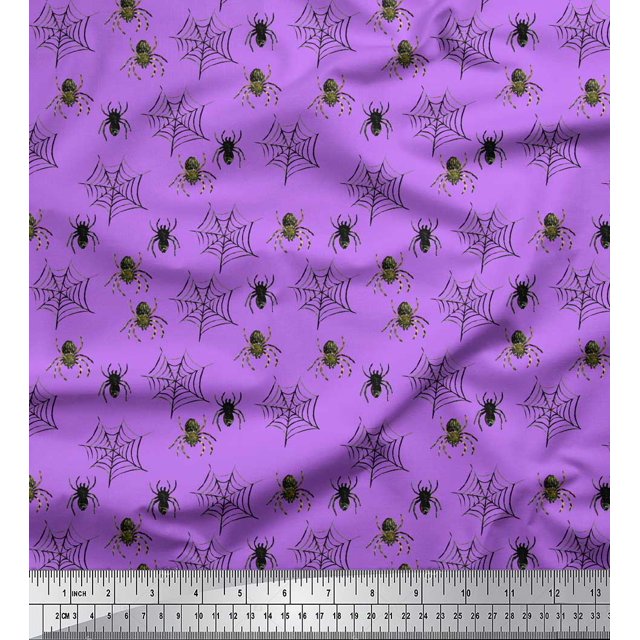 Soimoi Purple polyester Crepe Fabric Web & Spider Insects Print Fabric by the Yard 42 Inch Wide