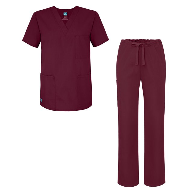Adar Universal Unisex Scrub Set - Unisex V-Neck Scrub Top & Tapered Drawstring Scrub Pants