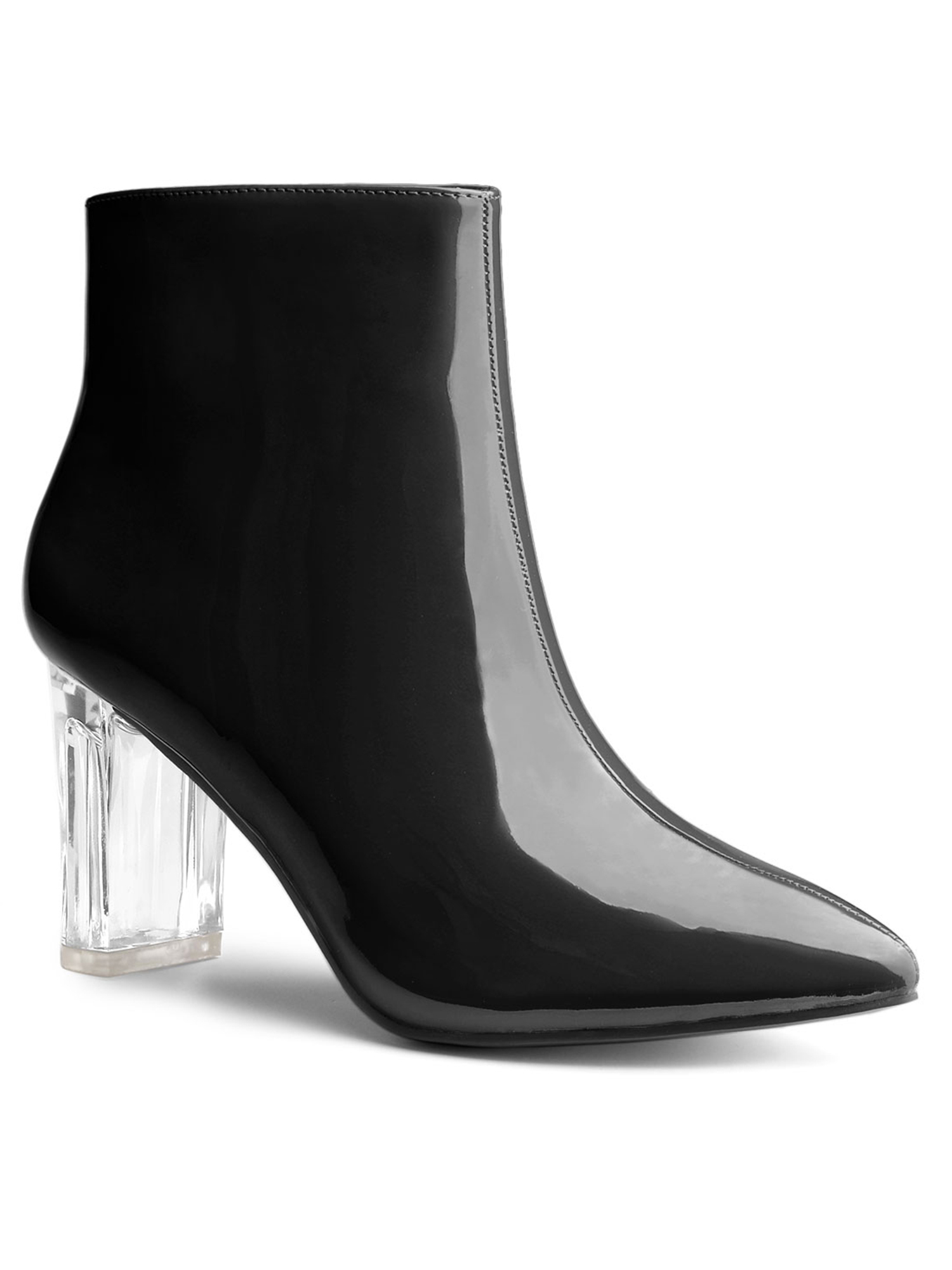 Unique Bargains Women's Clear Heel Pointed Toe Block Heel Ankle Boots