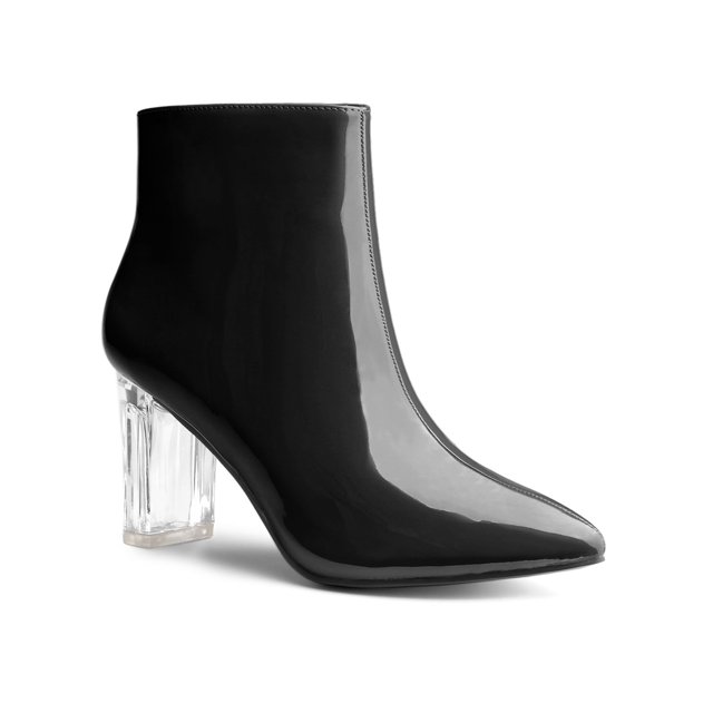 Unique Bargains Bottines à Talon Bloc à Bout Pointu à Talon Transparent pour Femmes