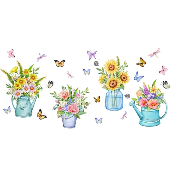 YATLTE 3D Green Pot Plants Wall Decals, 3D Vases Floral Stereo Wall Decals, Creative Vinyl Peel and Stick Removable Wall Art Decor for Bedroom Living Room Kitchen