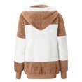 thumbnail image 4 of EGNMCR Womens Winter Fuzzy Fleece Jacket Hooded Drawstring Color Block Patchwork Cardigan Zipper Pullover Coats Outerwear with Pockets, 4 of 5