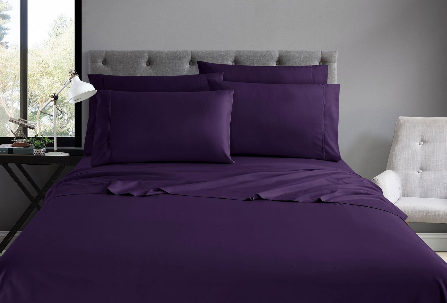 Swift Home Luxury 6-Piece Sheet Set with Extra Pillow Case, Queen, Eggplant