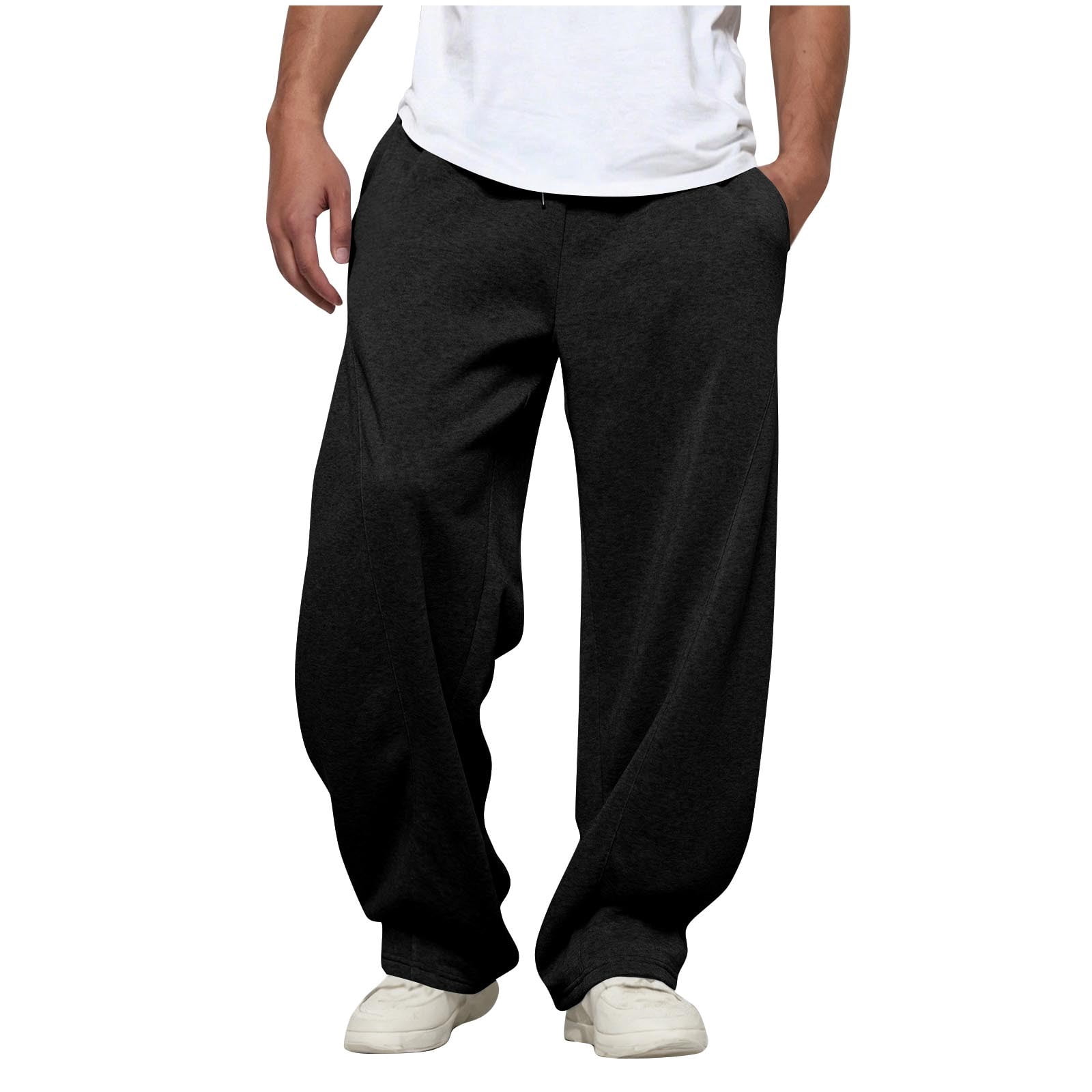 Miqool Men's Athletic Baggy Pants Elastic Waist Drawstring Wide