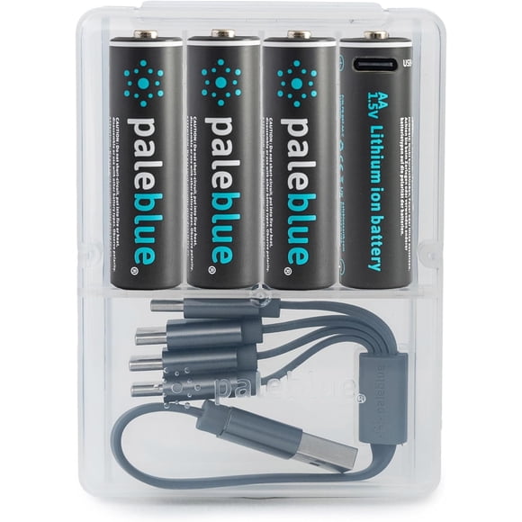 USB-C Rechargeable AA Batteries by Pale Blue, Lithium Ion 1.5V 1700mAh, Fast Charging in 90 Minutes, with LED Charge Indicator - 8 Pack