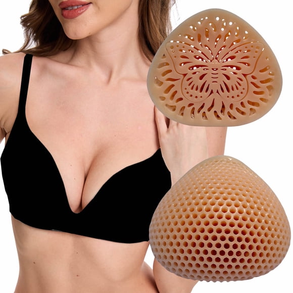 BIMEI Inserts de Soutien-Gorge en Silicone Papillon Rehausseurs de Poitrine, Formes Mammaires en Gel Triangle, Imperméables Réutilisables Respirants, Rehausseurs de Rembourrage pour Bikini Maillot de Bain, 1 Paire, Beige, #2
