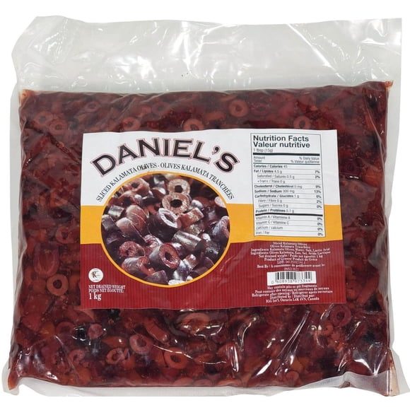 Daniel's - Olives - Kalamata - Sliced - 1kg - 1ct - Premium Pre-Sliced Pouch for Labor-Saving Efficiency and Professional Catering (1ct)