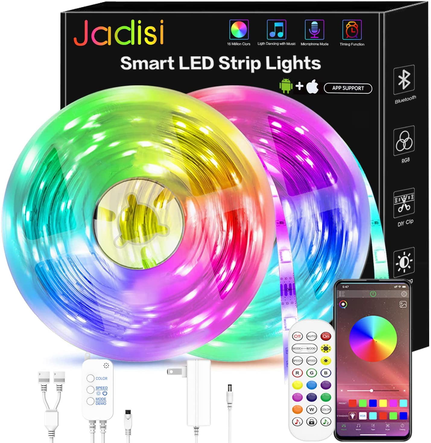 Bande Lumineuse DEL de 50 Pi, Synchronisation Musicale, Bande Lumineuse RVB à Changement de Couleur avec Télécommande Bluetooth, Lumières D pour Chambre (50 Pi)