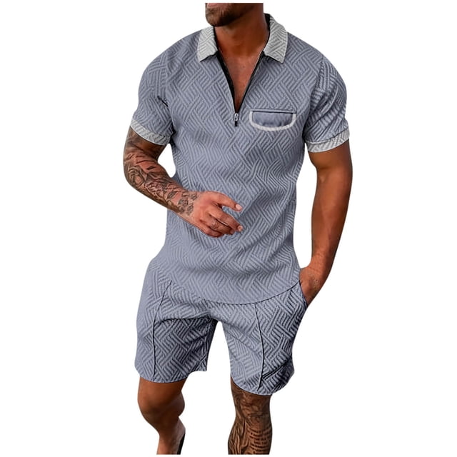 Cameland Two Piece Short Outfits Men Color Block Tracksuits Sport Summer Short Sleeve and Shorts Set for Men