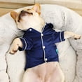 thumbnail image 2 of Grande Liquidation! Petits Pyjamas pour Chien Pyjamas en Coton Doux Vêtements pour Chat Chiot Robe de Chambre Bleu Marine 2TG, 2 of 6