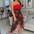thumbnail image 2 of Womens Summer Print Strapless Long Dress Beach Split Dress Party Club Dress, 2 of 5