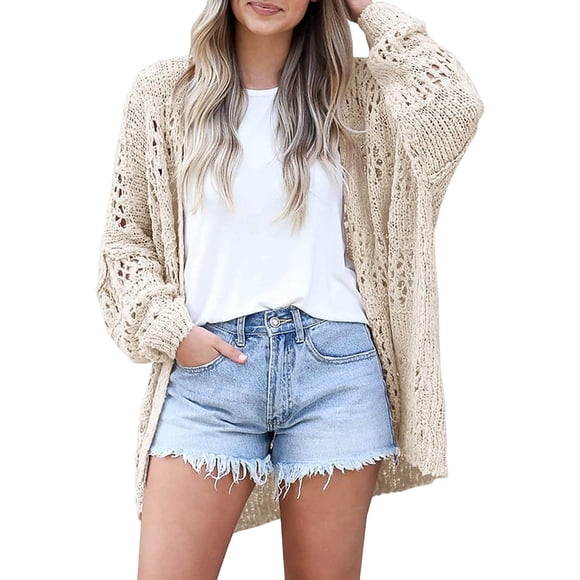 Gubotare Cardigan au Crochet pour Femmes, Chandail Kimono Boho Uni Surdimensionné d'Été à devant Ouvert, Vêtement d'Extérieur (Blanc,m)