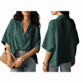 thumbnail image 3 of Blouse Décontractée Habillée pour Femmes Manches Courtes Col en V Chemise de Travail Verte P, 3 of 8