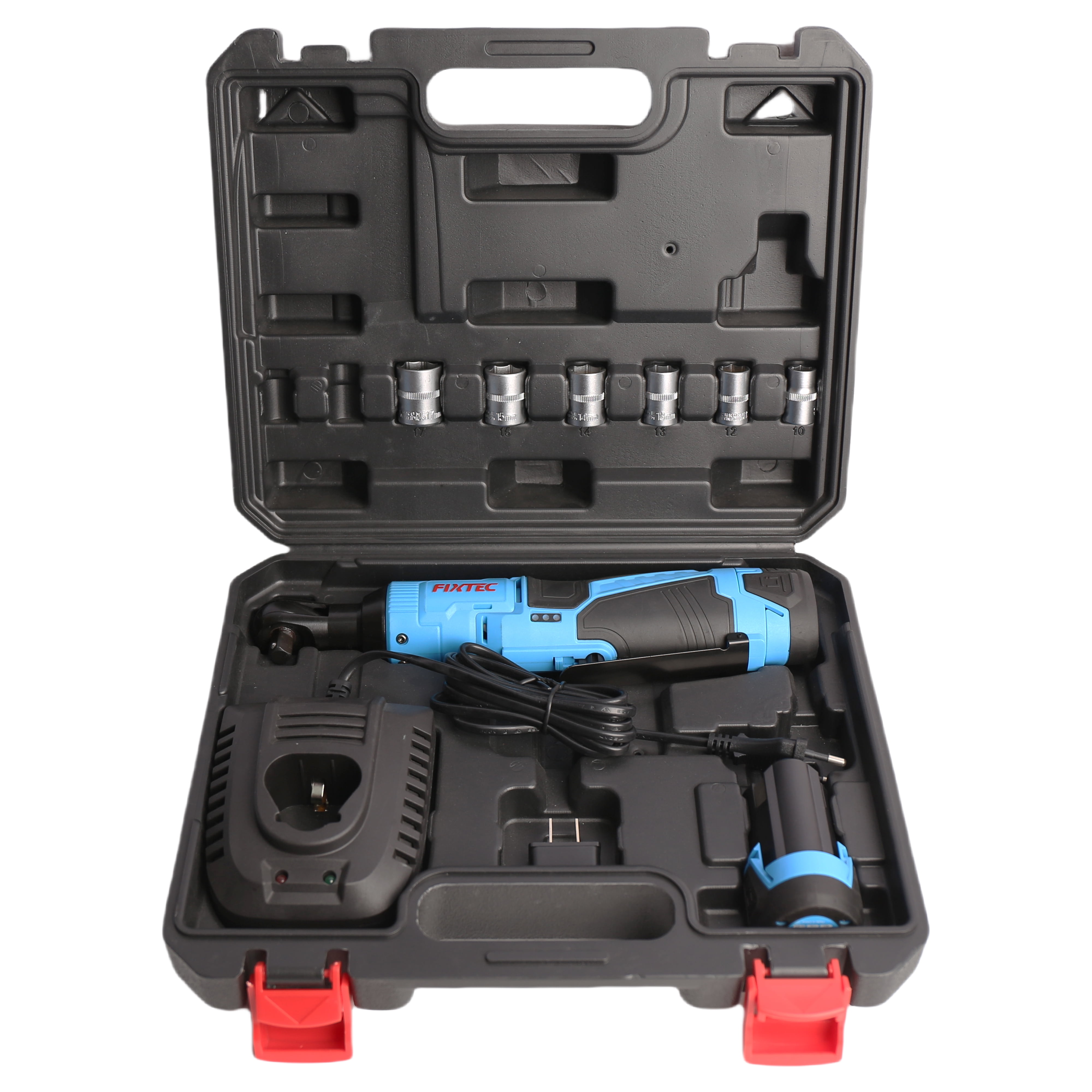 Fixtec FCRW101 12V Cordless Electric Ratchet Wrench Power Tool Kit, 3/8" Drive, 30 N·m, 2 Batteries & Charger, for Auto Repair & DIY