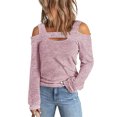 thumbnail image 2 of Casual Blouse, Women Cold Shoulder Top Solid Color  For Daily Wear Pink L, 2 of 6