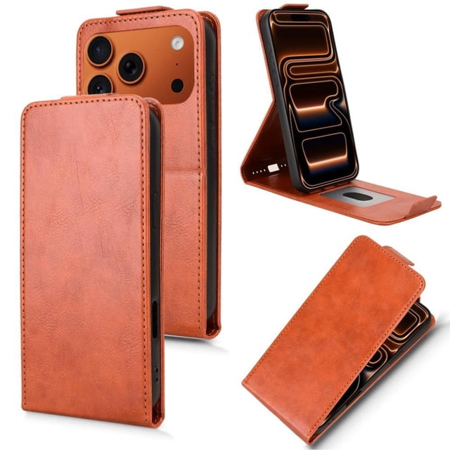 Folio Phone Case for iPhone 17 Pro Magnetic Kickstand Cover with Camera Protection Brown