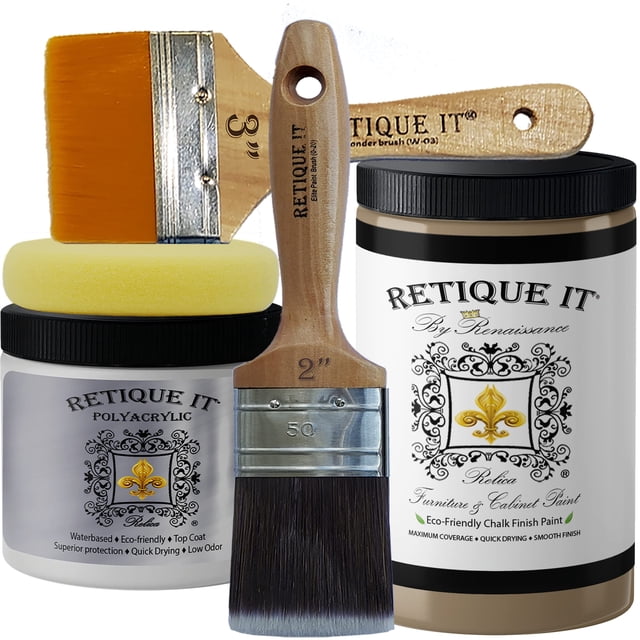 Retique It Chalk Furniture Paint by Renaissance DIY, 6 Piece Set, 12 French Beige, 32 Ounces