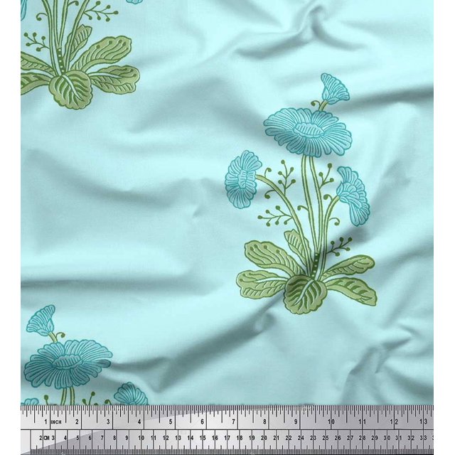 Soimoi Georgette Viscose Fabric Leaves & Floral Block Print Sewing Fabric Yard 42 Inch Wide