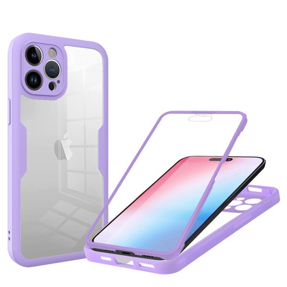 Decase Étui de Téléphone Transparent Robuste pour Apple iPhone 15 Pro Max 6,7 Pouces 2023, Protecteur d'Écran avant Intégré, Pare-Chocs en Caoutchouc pour iPhone 15 Pro Max, Violet
