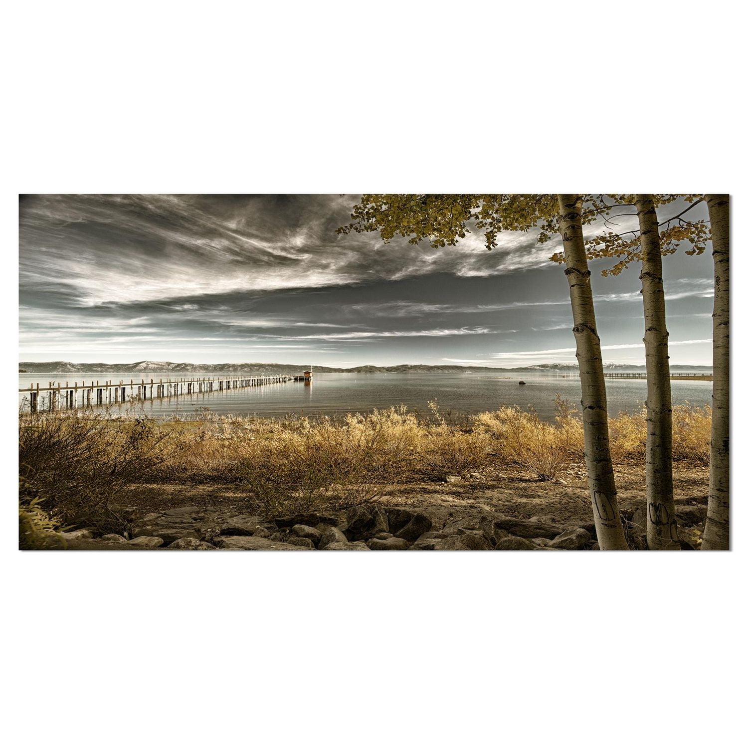 Designart Jetée de Brown Lake Art mural sur toile